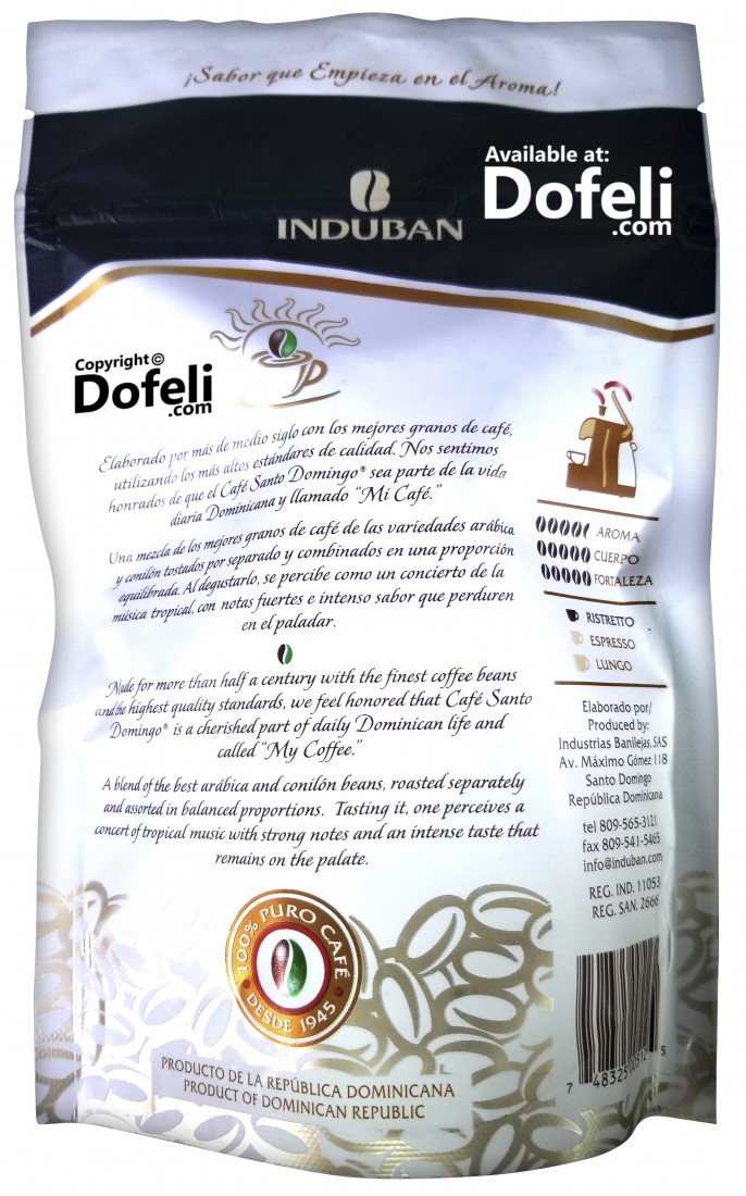 Ground Santo Domingo Dominican Republic coffee in Intenso capsules, crafted for ristretto-style strong espresso.